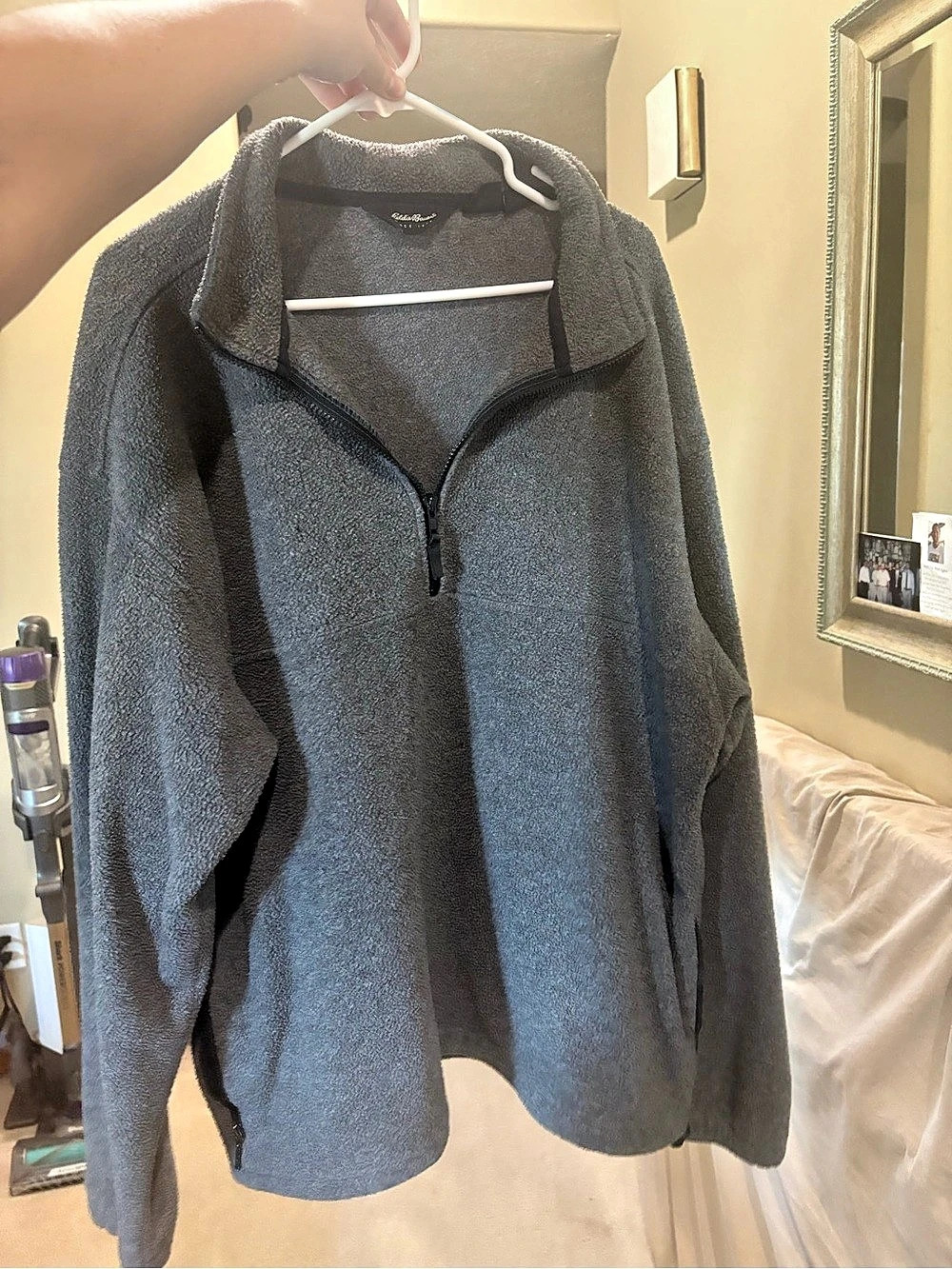 Eddie Bauer Gray Quarter-Zip Fleece Size XL Like New